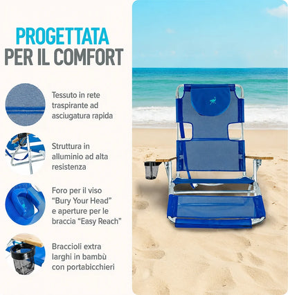 Sedia da spiaggia reclinabile portatile 3 in 1 con borsa termica
