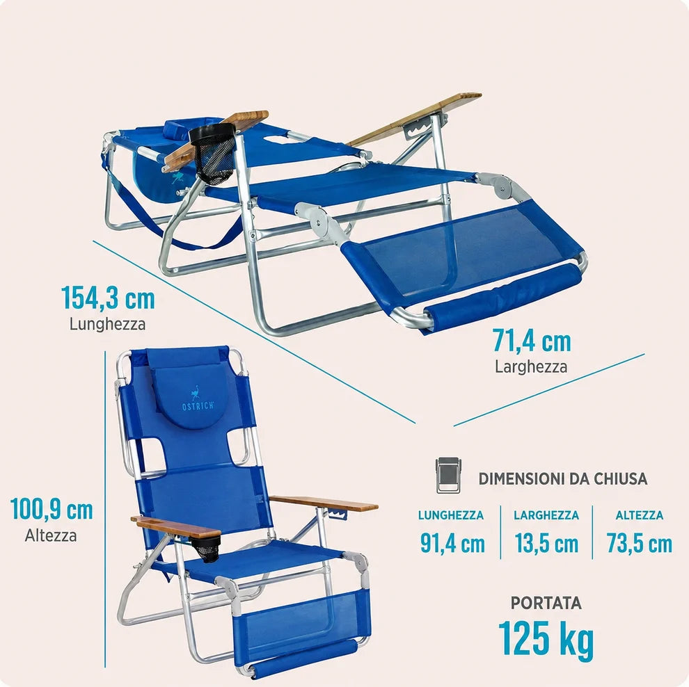 Sedia da spiaggia reclinabile portatile 3 in 1 con borsa termica